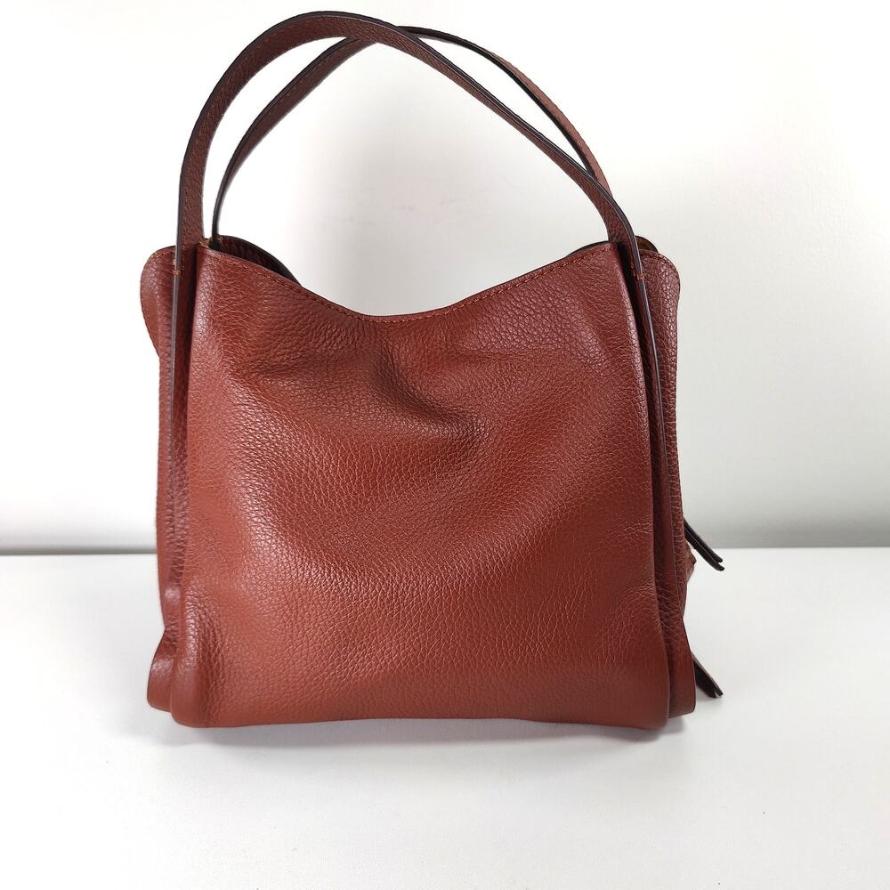 Structured Pebbled Leather Crossbody/Tote Bag in Chestnut Brown - Picture 5 of 14